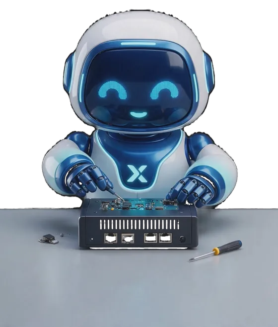 The Xeebi robot working on a network appliance