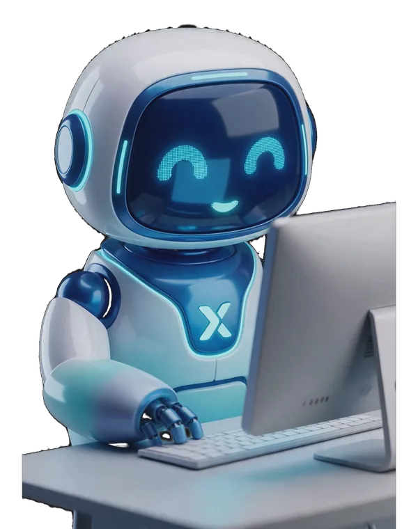 The Xeebi robot working at a computer