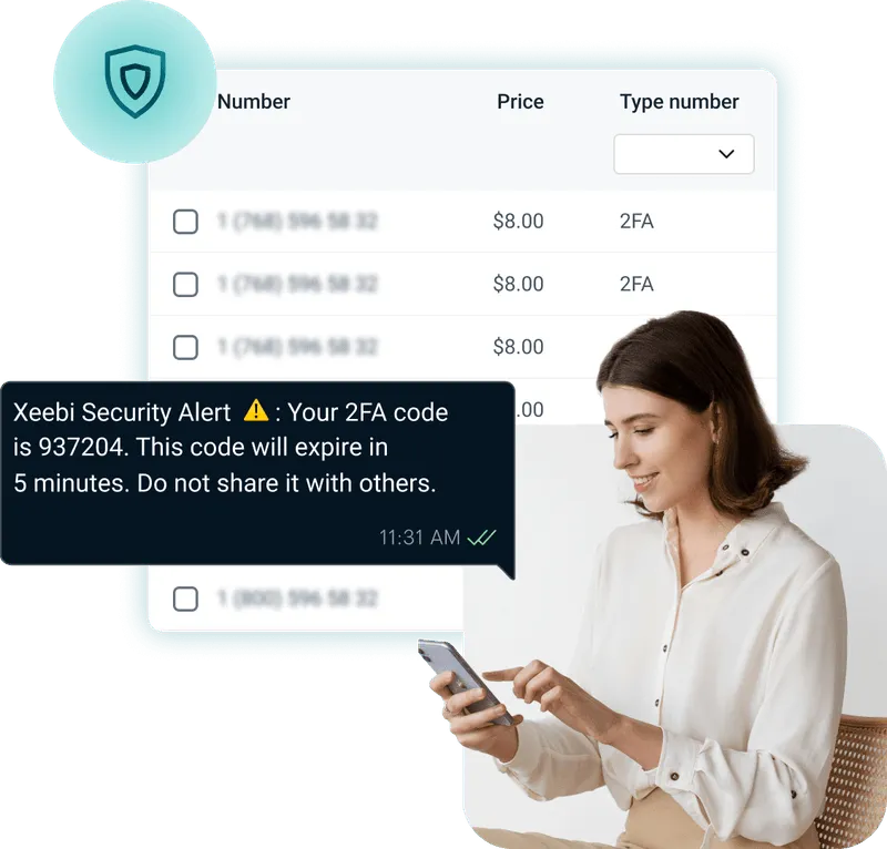 Illustration depicting two-factor authentication with a smartphone and shield icon